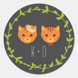 Rustikale Boho Forest Cats Hochzeit Einladung Runder Aufkleber