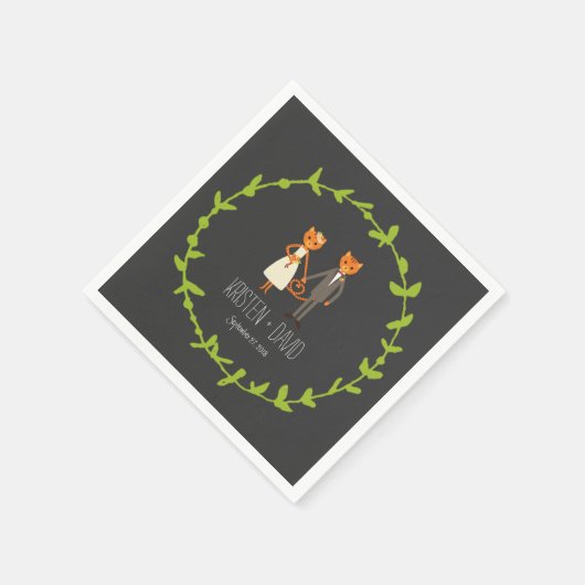 Rustikale Boho Forest Cats Hochzeit Einladung Serviette (Ecke)