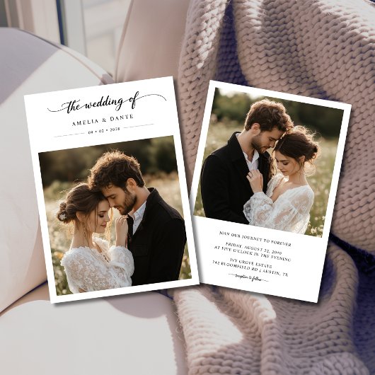 Rustikale Boho Foto Black Whimsy Calligraphy Weddi Einladung