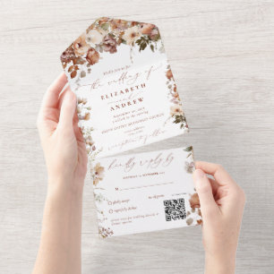 Rustikale Boho-Gartenblumen QR-Code-Hochzeit All In One Einladung