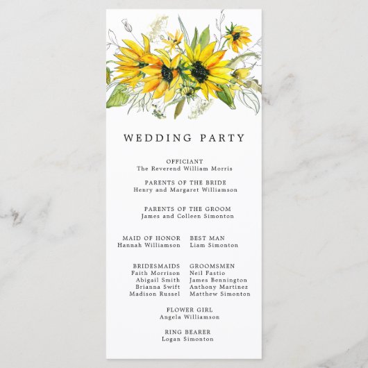 Rustikale Boho Gelbe Sonnenblumen Blumenzehen Programm (Rückseite)