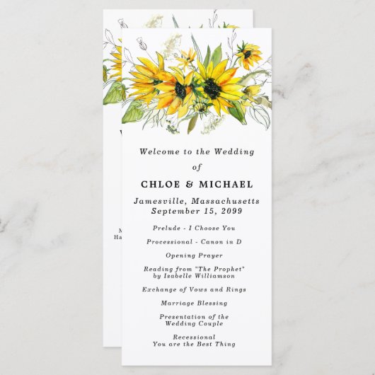 Rustikale Boho Gelbe Sonnenblumen Blumenzehen Programm (Vorne/Hinten)