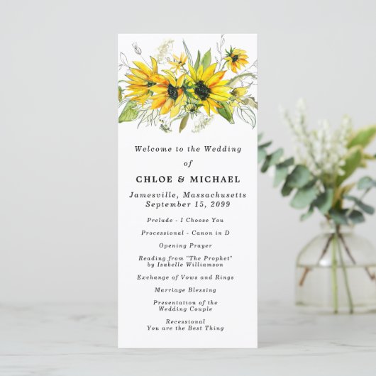 Rustikale Boho Gelbe Sonnenblumen Blumenzehen Programm (Stehend Vorderseite)