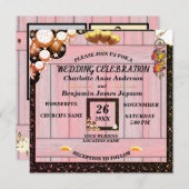 Rustikale Boho Golden Glitzer Rosa Holzverheiratun Einladung (Vorne/Hinten)