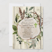 Rustikale Boho Greenery Erste Heilige Kommunion Einladung (Vorderseite)