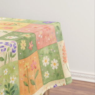 Rustikale Boho-Grün- und Orange-Steppdecke, floral Tischdecke