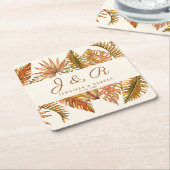Rustikale Boho Herbst-Foliage-Monogramm-Hochzeit Rechteckiger Pappuntersetzer (angewinkelt)