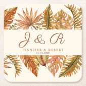 Rustikale Boho Herbst-Foliage-Monogramm-Hochzeit Rechteckiger Pappuntersetzer (Vorderseite)