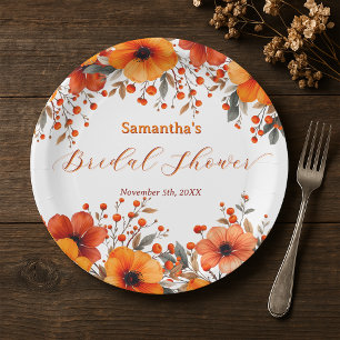 Rustikale Boho-Herbst-Orange-Blumen-Beeren-Brautpa Pappteller