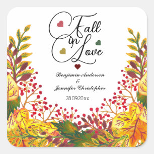 Rustikale Boho Herbstblütenhochzeit fällt in Liebe Quadratischer Aufkleber
