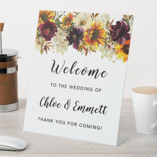 Rustikale Boho Herbstblütenhochzeit Willkommen Sockelschild (In Situ)