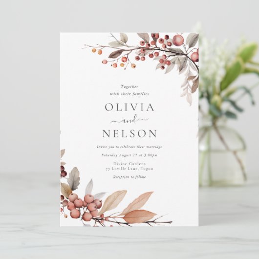 Rustikale Boho-Hochzeit im Herbst Einladung (Stehend Vorderseite)