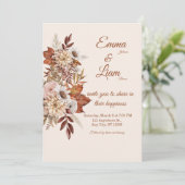 Rustikale Boho-Hochzeitseinladung | Beige Blumenka Einladung (Stehend Vorderseite)