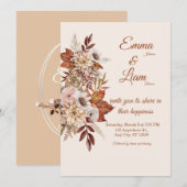Rustikale Boho-Hochzeitseinladung | Beige Blumenka Einladung (Vorne/Hinten)