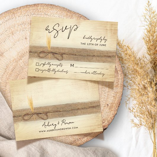 Rustikale Boho Imitats Pampass Grass Öko Wood Wedd RSVP Karte