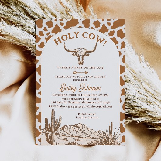 Rustikale Boho Kuh Print Holy Cow Baby Dusche Einladung