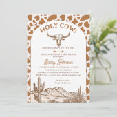 Rustikale Boho Kuh Print Holy Cow Baby Dusche Einladung (Stehend Vorderseite)