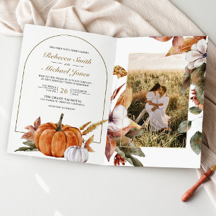 Rustikale Boho-Kürbis-Foto-QR-Code-Hochzeit Einladung