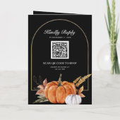 Rustikale Boho-Kürbis-Hochzeits-QR-Code Schwarz Einladung (Rückseite)