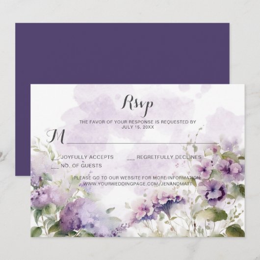 Rustikale Boho Lavender Lila Blumenhochzeit Einladung (Vorne/Hinten)