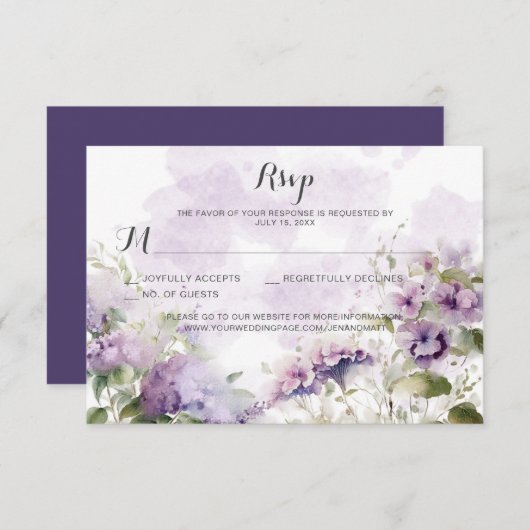 Rustikale Boho Lavender Lila Blumenhochzeit RSVP Karte (Vorne/Hinten)