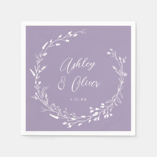 Rustikale Boho Lavender Wildblume Botanische Hochz Serviette (Vorderseite)