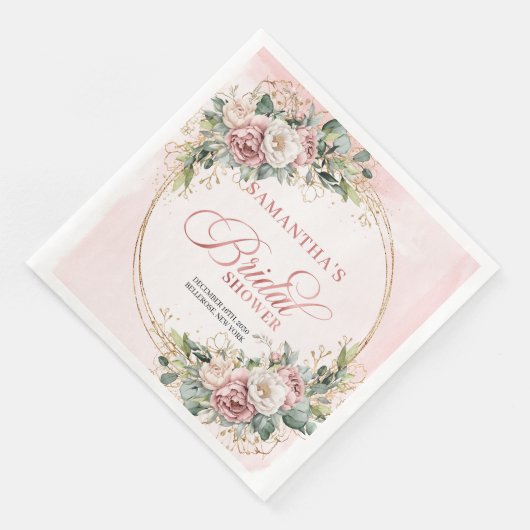 Rustikale Boho- Leicht Rosa Blumen Brautparty Serviette (Ecke)