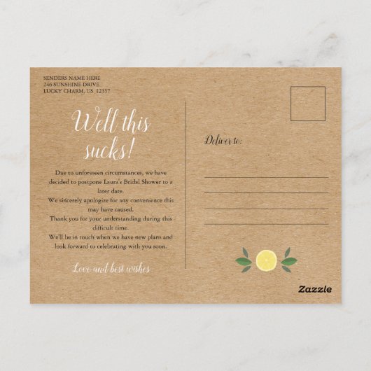 Rustikale Boho Lemons ändern das Datum des verzöge Postkarte (Rückseite)