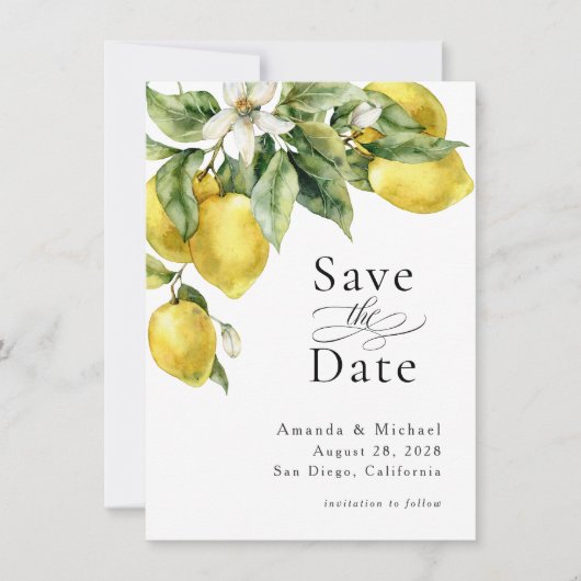 Rustikale Boho Lemons Foto Save the Date Karte (Vorderseite)