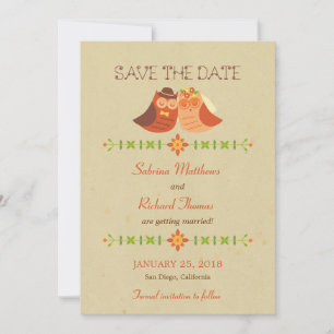 Rustikale Boho-Liebesvogel-Eulen-Hochzeit Save The Date