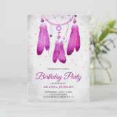 Rustikale Boho Lila Dream Catcher Geburtstagsparty Einladung (Stehend Vorderseite)