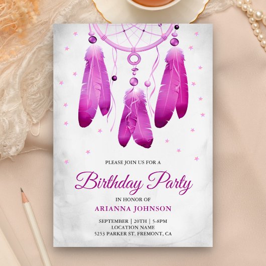 Rustikale Boho Lila Dream Catcher Geburtstagsparty Einladung