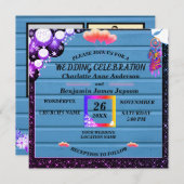 Rustikale Boho Lila Glitzer Blau Holzverheiratung Einladung (Vorne/Hinten)