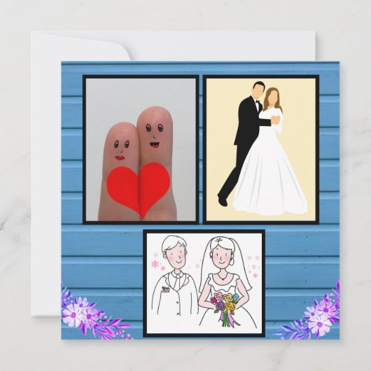 Rustikale Boho Lila Glitzer Blau Holzverheiratung Einladung (Rückseite)