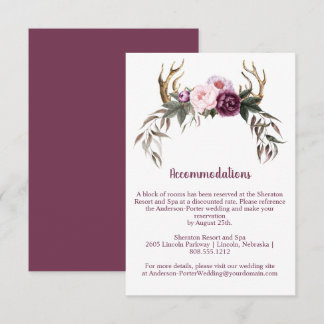 Rustikale Boho Lila Peonies und Antler Begleitkarte