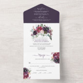 Rustikale Boho Lila Pflaumenrosa Rote Blumenhochze All In One Einladung (Innen Boden)