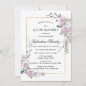Rustikale Boho Lila Rose Floral Quinceanera Einladung (Vorderseite)