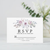Rustikale Boho Lila Rose Floral Quinceanera RSVP Karte (Stehend Vorderseite)