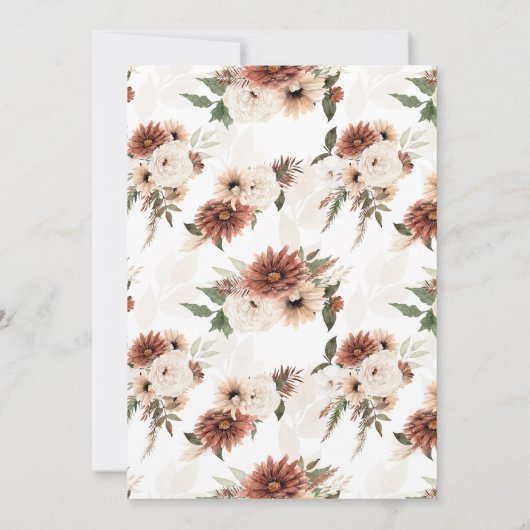 Rustikale Boho-neutrale Blumenhochzeit Einladung (Rückseite)