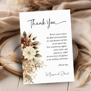 Rustikale Boho neutrale Blütenhochzeit Dankeschön- Dankeskarte