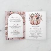 Rustikale Boho neutrale Kürbis-Blumen-QR-Code-Hoch Einladung (Innenseite)