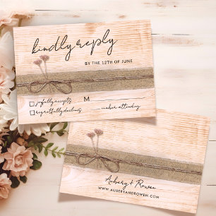 Rustikale Boho Öko Wood Blush Wildblume Hochzeit RSVP Karte