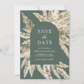 Rustikale Boho Pampas Arch Sage Green Wedding Save The Date (Vorderseite)