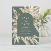 Rustikale Boho Pampas Arch Sage Green Wedding Save The Date (Stehend Vorderseite)