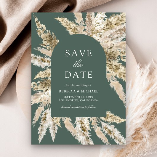 Rustikale Boho Pampas Arch Sage Green Wedding Save The Date
