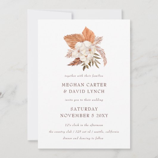 Rustikale Boho pampas Grass Floral Wüste Hochzeit Einladung (Vorderseite)