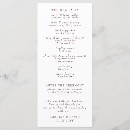 Rustikale Boho Pampas Grass Floral Wüste Hochzeit Programm (Rückseite)