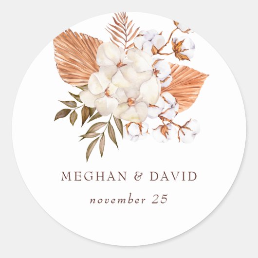 Rustikale Boho Pampas Grass Floral Wüste Hochzeit Runder Aufkleber (Vorderseite)