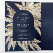Rustikale Boho Pampas Grass Navy Blue Arch Wedding Dreifach Gefaltete Einladung (Innen Erste Seite)