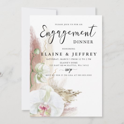 Rustikale Boho Pampas Grass Orchid Engagement Part Einladung (Vorderseite)